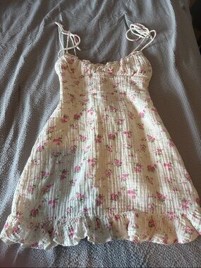 Olivaceous Cream Floral Sundress with Pink Roses